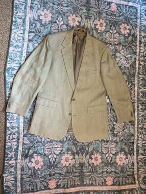 Brooks Brothers Mens Linen Blazer 43R Beige Herringbone Quiet Luxury Old Money